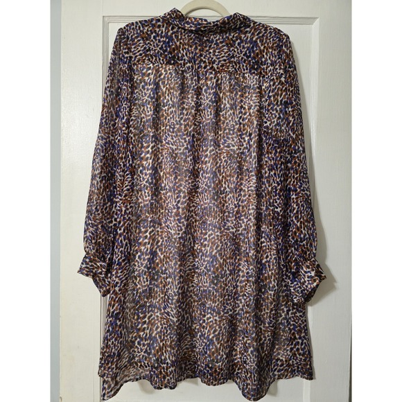 Nine West Mini Dress Womens XXL Blue Brown Leopard Print Mesh Chiffon Lined - Picture 2 of 6